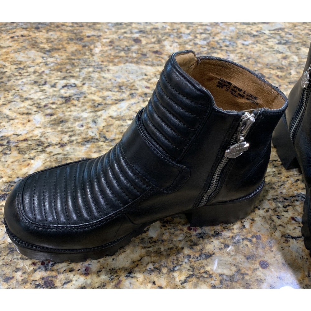 Harley Davidson Black Leather Zipper Boots #H3334 Women's Size 7 1/2 B - Picture 4 of 11